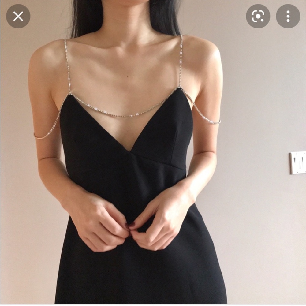 ZARA Black Rhinestone Strap Mini Dress XL Party Cocktail Night Out Dress - Picture 4 of 10